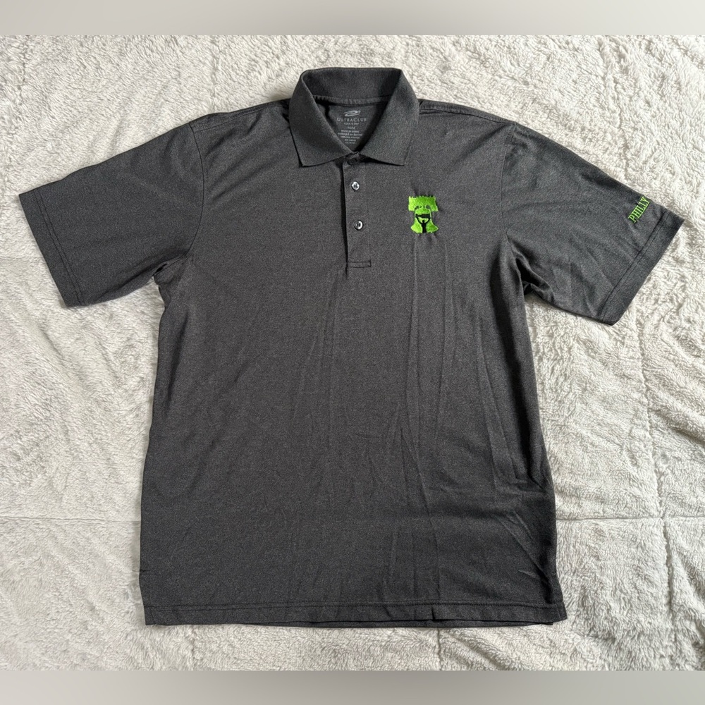 Ultra Club Men's Dark Gray Polo Shirt Size Medium Philly Made Liberty Bell